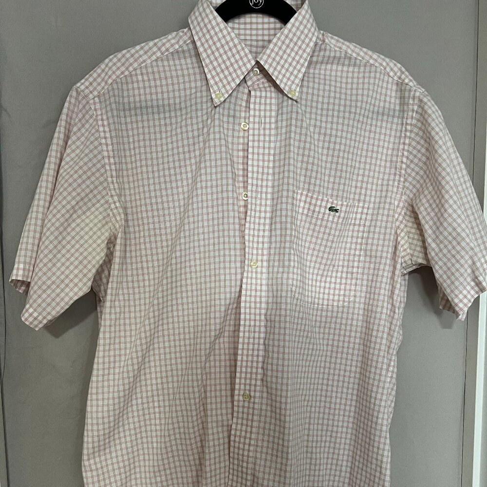 Lacoste Pink Check Short Sleeve Button Up; Size 42 L